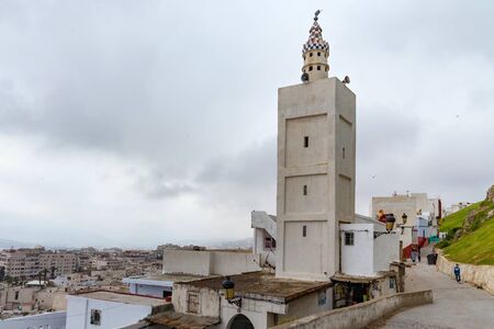 TETOUAN, MOROCCO - MAY 24, 2017: Old ancient minaret in Tetouan (Northern Morocco) in historical center of the city.のeditorial素材