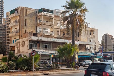 BEIRUT, LEBANON - AUGUST 14, 2014: Old residential buildings in the central part of Beirut at summer.のeditorial素材