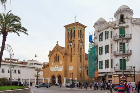 TETOUAN, MOROCCO - MAY 23, 2017: The church of Our Lady of Victories in the El Ensanche district, built during the time of the so-called Spanish Protectorate in Morocco (from 1913 to 1956).のeditorial素材