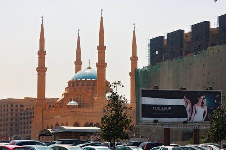 BEIRUT, LEBANON - AUGUST 14, 2014: View of the Mohammad Al-Amin Mosque (also referred to as the Blue Mosque). Is a modern Sunni Muslim mosque located in downtown Beirutのeditorial素材