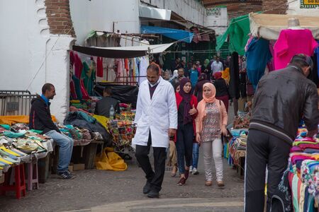 TETOUAN, MOROCCO - MAY 24, 2017: Unknown people on the one of the streets of Tetouan Medina in Northern Morocco.のeditorial素材