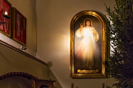 SOPOT, POLAND - DECEMBER 20, 2017: The venerated image of Jesus Christ and Divine Mercy in the Garrison Church of St. George in Sopot.のeditorial素材
