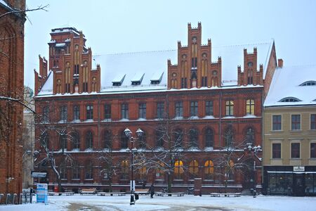 TORUN, POLAND - JANUARY 08, 2016: Old Post Office red bricks building (Poczta Polska) on the Rynek Staromiejski st. in historical part of the town. Torun is one of the oldest cities in Poland.のeditorial素材