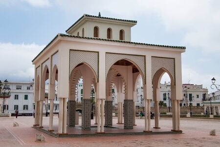 TETOUAN, MOROCCO - MAY 24, 2017: View of the building with arches on the Riad Lfeddan square in historical center of Tetouan (Northern Morocco).のeditorial素材