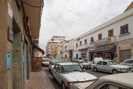 NADOR, MOROCCO - MAY 22, 2017: Old taxi cars in center of Nador. Is a coastal resort city and provincial capital in the northeastern Rif region in Morocco.のeditorial素材