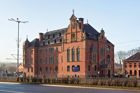 GDANSK, POLAND - DECEMBER 20, 2017: View of the red bricks Craft Beer Central Hotel building in center of Gdansk.のeditorial素材