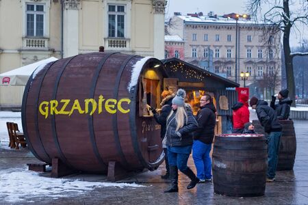 KRAKOW, POLAND - JANUARY 06, 2016: Selling mulled wine at the Christmas Fair in historical center of Krakow.のeditorial素材