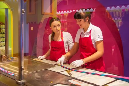 TORUN, POLAND - JANUARY 08, 2016: Production candy as open show in the polish sweet food store Manufaktura Cukierkow in Torun.のeditorial素材