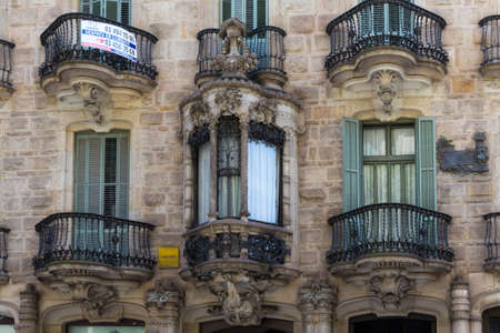 BARCELONA, SPAIN - MAY 16, 2017: View of the details of the famous Casa Calvet building. Is a modernist building designed by architect Antoni Gaudi and was built in 1898 - 1900.のeditorial素材