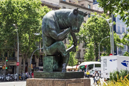 BARCELONA, SPAIN - MAY 16, 2017: Sculpture known as Meditation or the Thinking bull (El Toro) by...