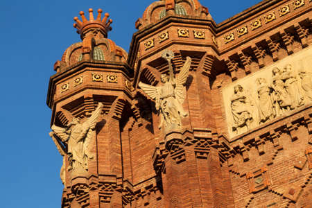 BARCELONA, SPAIN - MAY 15, 2017: Details of the The Arc de Triomf. It was built by architect Josep Vilaseca i Casanovas for the 1888 Barcelona World Fair. The arch is built in reddish brickwork.のeditorial素材