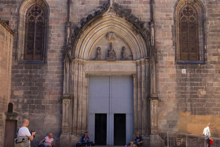 BARCELONA, SPAIN - MAY 15, 2017: View of the Basilica of Saints Justus and Pastor. The construction of the Gothic church that we can see today began on February 1 of 1342 and lasted until 1574.のeditorial素材