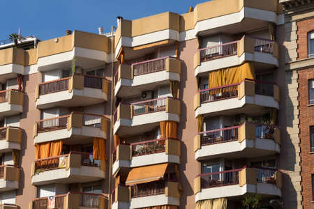 BARCELONA, SPAIN - May 15, 2017: Details of the typical modern residential building in center of...