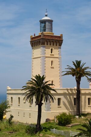 View of the old lighthouse on the Atlantic Ocean coast on the Cape Spartel in northern Morocco.の写真素材