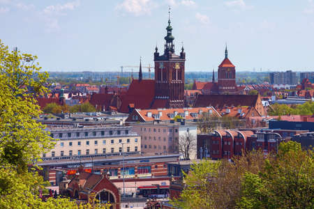 GDANSK, POLAND - MAY 14, 2017: View of the panorama of the old town in the historical part of Gdansk. With view of the St. Catherine's Church (is the oldest church in town).のeditorial素材