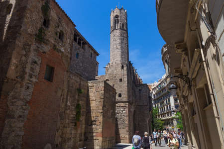 BARCELONA, SPAIN - MAY 15, 2017: View of the tower of The Major Royal Palace in Gothic quarter of Barcelona. The palace was a residence of the counts of Barcelona and kings of Aragon.のeditorial素材