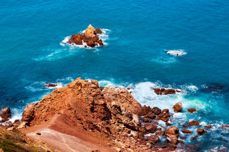 Beautiful view of the Atlantic Ocean and Morocco coast, near Cape Spartel in sunny day.のeditorial素材