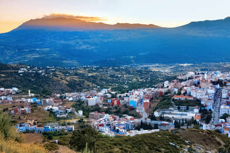 View of the suburb quarter of Chefchaouen, Morocco. The city, also known as Chaouen is noted for its buildings in shades of blue.のeditorial素材