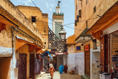 FEZ, MOROCCO - MAY 31, 2017: View of the medina quarter of Fez. The medina of Fez is listed as a World Heritage Site and is the one of the world largest urban pedestrian zones.のeditorial素材