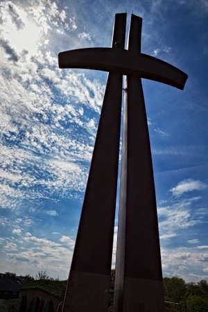 GDANSK, POLAND - MAY 14, 2017: Monument known as Millennium cross on the Gradowa Mountain in the city. The cross commemorating the 1000th anniversary of Gdansk and the 2000th anniversary of Christianity.のeditorial素材