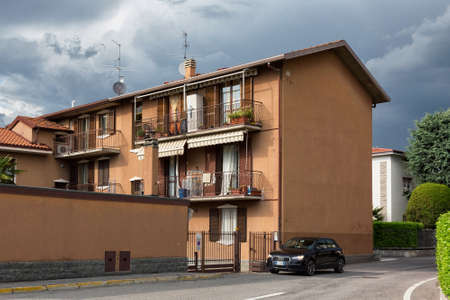 BERGAMO, ITALY - MAY 21, 2019: Typical residential building in Bergamo at rainy sunny day, Lombardy.のeditorial素材