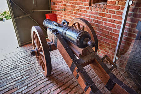 GDANSK, POLAND - MAY 14, 2017: Old vintage cannon as part of the exposition in the open museum in the historical fortifications on the Gradowa Mountain.のeditorial素材