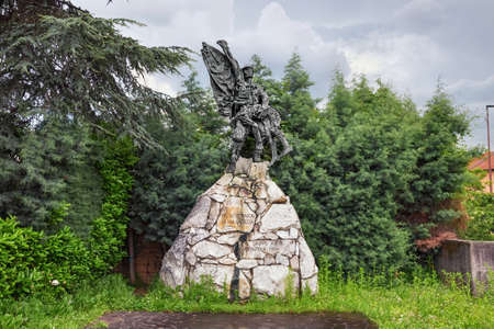 BERGAMO, ITALY - MAY 21, 2019: Sculptural composition in memory of the Alpine group (Gruppo Alpini Campagnola) by sculptor Mario Della Casa (monument built in 1986).のeditorial素材
