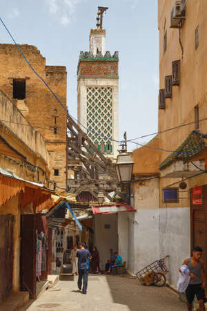 FEZ, MOROCCO - MAY 31, 2017: View of the medina quarter of Fez. The medina of Fez is listed as a World Heritage Site and is the one of the world largest urban pedestrian zones.のeditorial素材