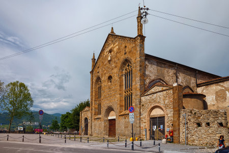 BERGAMO, ITALY - MAY 22, 2019: View of the former Saint Augustin church (Chiesa di Sant'Agostino), now is the building of the Department of Human and Social Sciences of the University of Bergamo.のeditorial素材