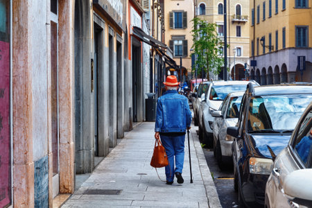 BERGAMO, ITALY - MAY 22, 2019: Unknown people walking in Bergamo (Citta Bassa) in northern Italy. Bergamo is a city in the alpine Lombardy region.のeditorial素材