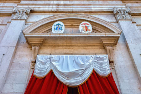The entrance of the roman catholic church Sant'Alessandro in Colonna (Saint Alexander church). The Baroque style church located on Via Sant'Alessandro in Bergamo, Italy.の写真素材
