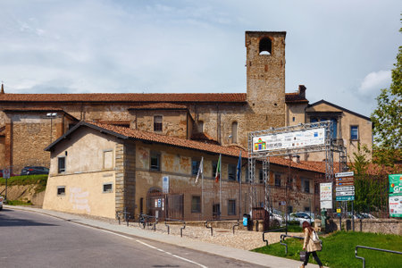 BERGAMO, ITALY - MAY 22, 2019: View of the former Saint Augustin monastery (Sant'Agostino), now is the buildings of the Department of Human and Social Sciences of the University of Bergamo.のeditorial素材