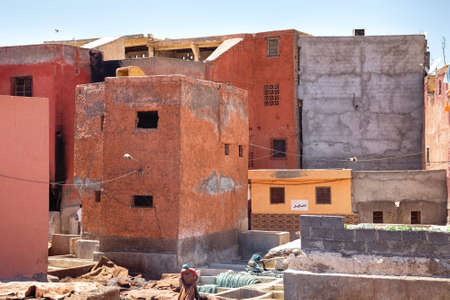 MARRAKESH, MOROCCO - JUNE 04, 2017: View of the old tannery in Marrakech on a sunny day.のeditorial素材