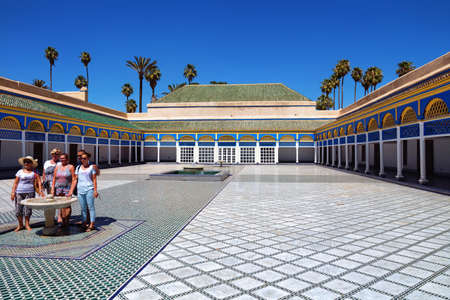 MARRAKESH, MOROCCO - JUNE 05, 2017: Courtyard in the The Bahia Palace. Is a late 19th century palace in Marrakesh. Today it is a well-known historic monument and tourist attraction in the city.のeditorial素材
