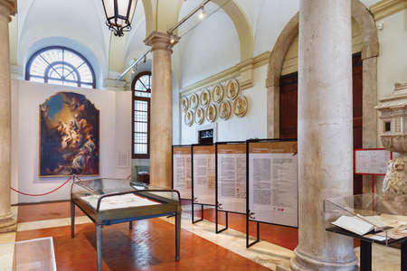 BERGAMO, ITALY - MAY 22, 2019: Interiors in the famous Bergamo library Biblioteca Civica Angelo Mai.のeditorial素材