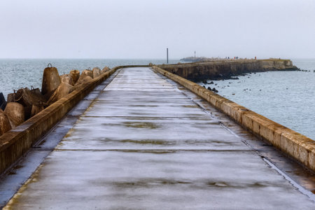 Long pier on the Baltic Sea on the Vistula Spitの写真素材
