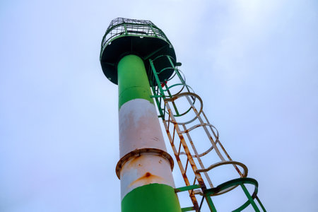 Details of an old rusted metal lighthouse on the Vistula Spitの写真素材
