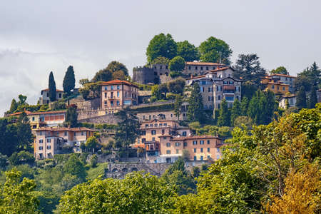 View of the historical buildings in the old town of Bergamo in northern Italy. Bergamo is a city in the alpine Lombardy region.の写真素材
