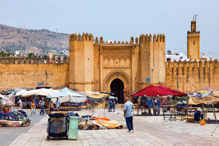 FEZ, MOROCCO - JUNE 02, 2017: View of the historical Bab Chorfa gate in Fez. The gate and entrance...