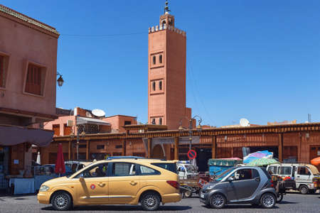 MARRAKESH, MOROCCO - JUNE 05, 2017: View of the yellow taxi car on the road in Marrakech on a sunny day.のeditorial素材