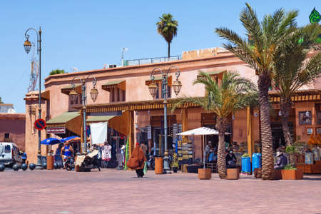 MARRAKESH, MOROCCO - JUNE 05, 2017: View of the red walls historical buildings in the medina of Marrakesh at sunny day.のeditorial素材