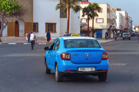 ESSAOUIRA, MOROCCO - JUNE 09, 2017: Classic blue city taxi car in the center of the Essaouira.のeditorial素材