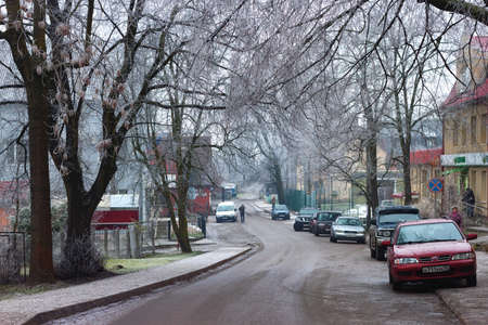 GVARDEYSK, RUSSIA - DECEMBER 14, 2013: View of one of the old streets of the city of Gvardeysk (former German city of Tapiau, East Prussia).のeditorial素材