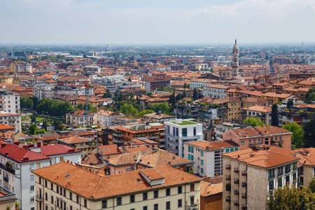 BERGAMO, ITALY - MAY 22, 2019: Aerial view of the old town Bergamo. Is a city in the alpine Lombardy region of northern Italy.のeditorial素材