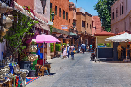MARRAKESH, MOROCCO - JUNE 05, 2017: View of the historical streets in the medina of Marrakesh on a sunny day.のeditorial素材