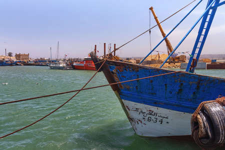 ESSAOUIRA, MOROCCO - JUNE 09, 2017: View of the old fishing ships moored in the harbor of the Essaouira.のeditorial素材