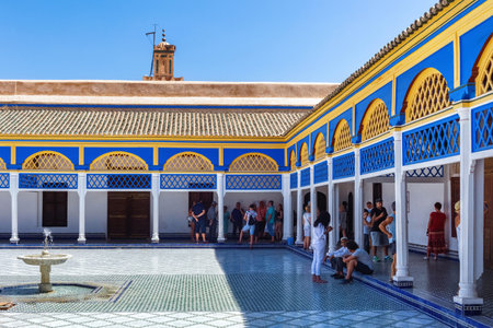 MARRAKESH, MOROCCO - JUNE 05, 2017: Courtyard in the The Bahia Palace. Is a late 19th century palace in Marrakesh. Today it is a well-known historic monument and tourist attraction in the city.のeditorial素材