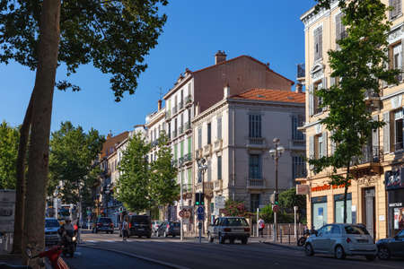 CANNES, FRANCE - JUNE 19, 2017: Old historic buildings in the city center of Cannes on the Bd Carnot street.のeditorial素材