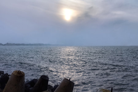 View of the Baltic Sea on the Vistula Spit at the winter timeの写真素材