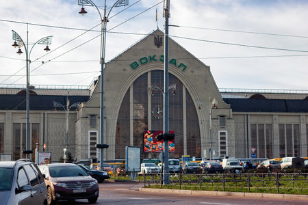 KYIV, UKRAINE - JANUARY 07, 2014: View of the Kyiv-Pasazhyrskyi railway station building in the center of Kyiv.のeditorial素材